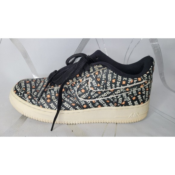 Nike Air Force 1 JUST DO IT Sneakers 7 Youth‎ Childrens Black Lace Up Shoes - Picture 5 of 13